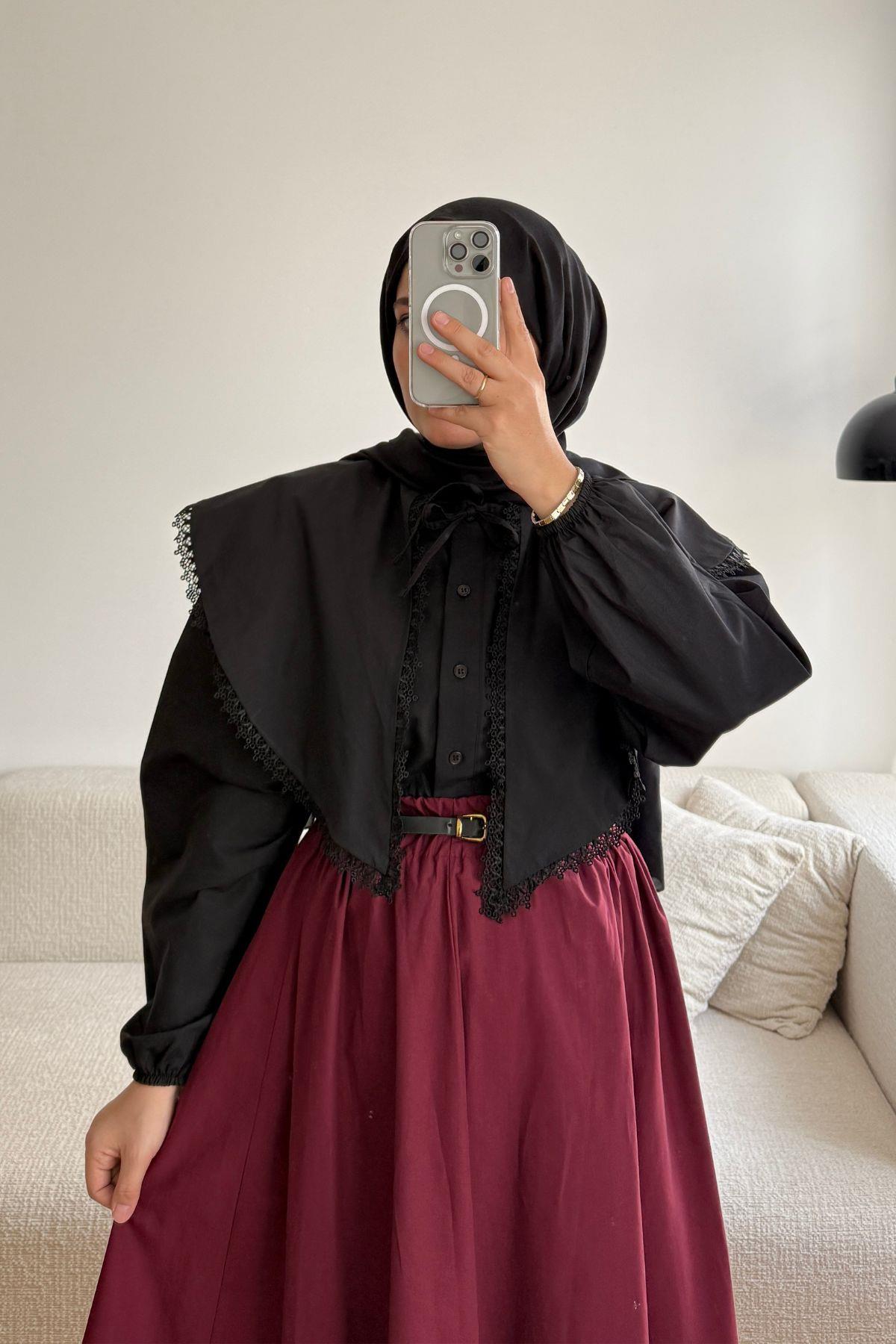 SİYAH VİNTAGE CAPE GÖMLEK