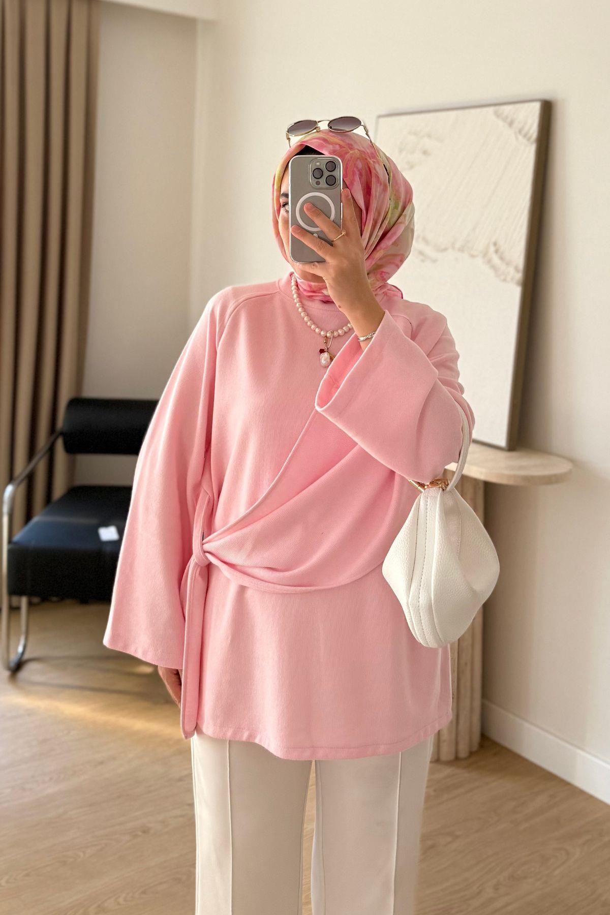 SOFT PEMBE YANDAN ŞALLI TUNİK