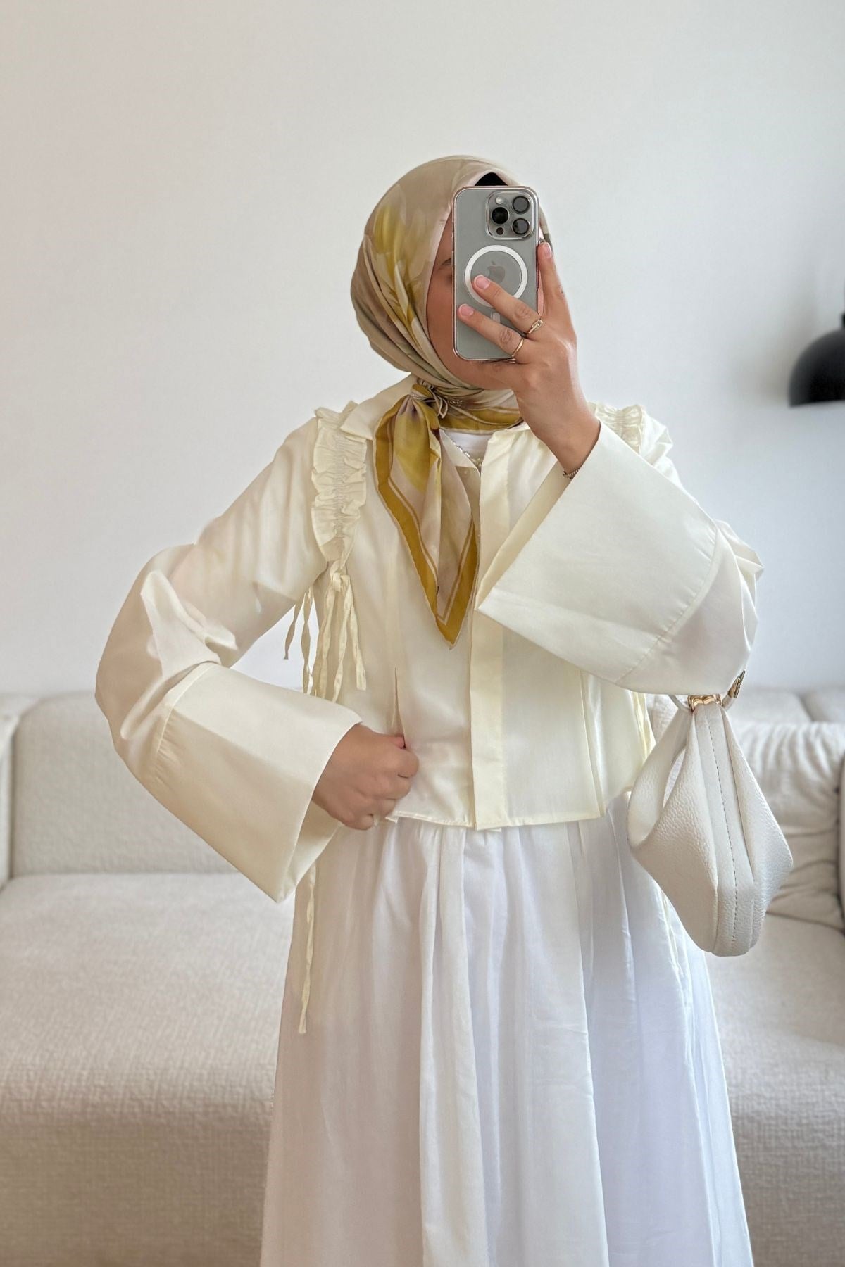 SOFT SARI OMZU FIRFIRLI KISA GÖMLEK