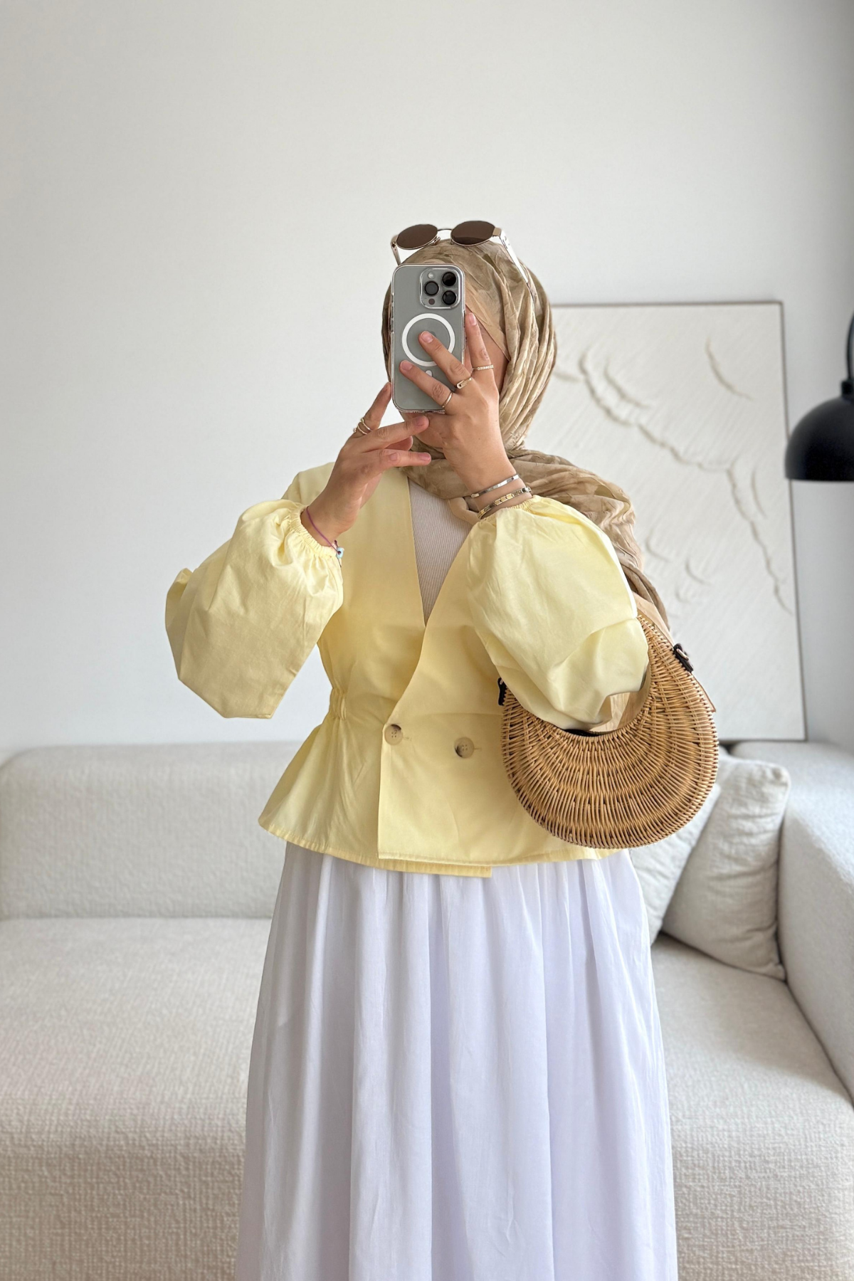 SOFT SARI POPLİN ÇİFT DÜĞMELİ KISA CEKET