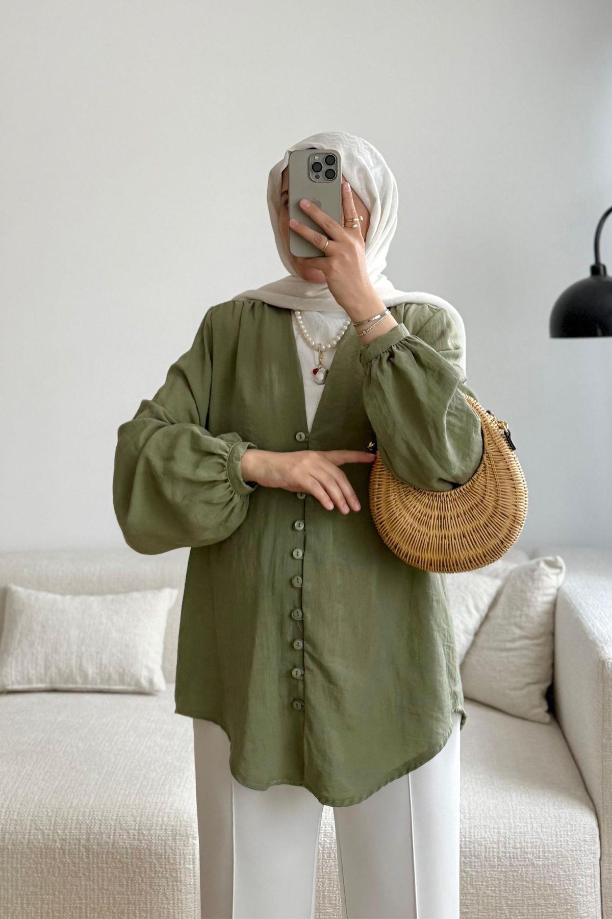 SOFT YEŞİL BRİT DÜGMELİ GÖMLEK
