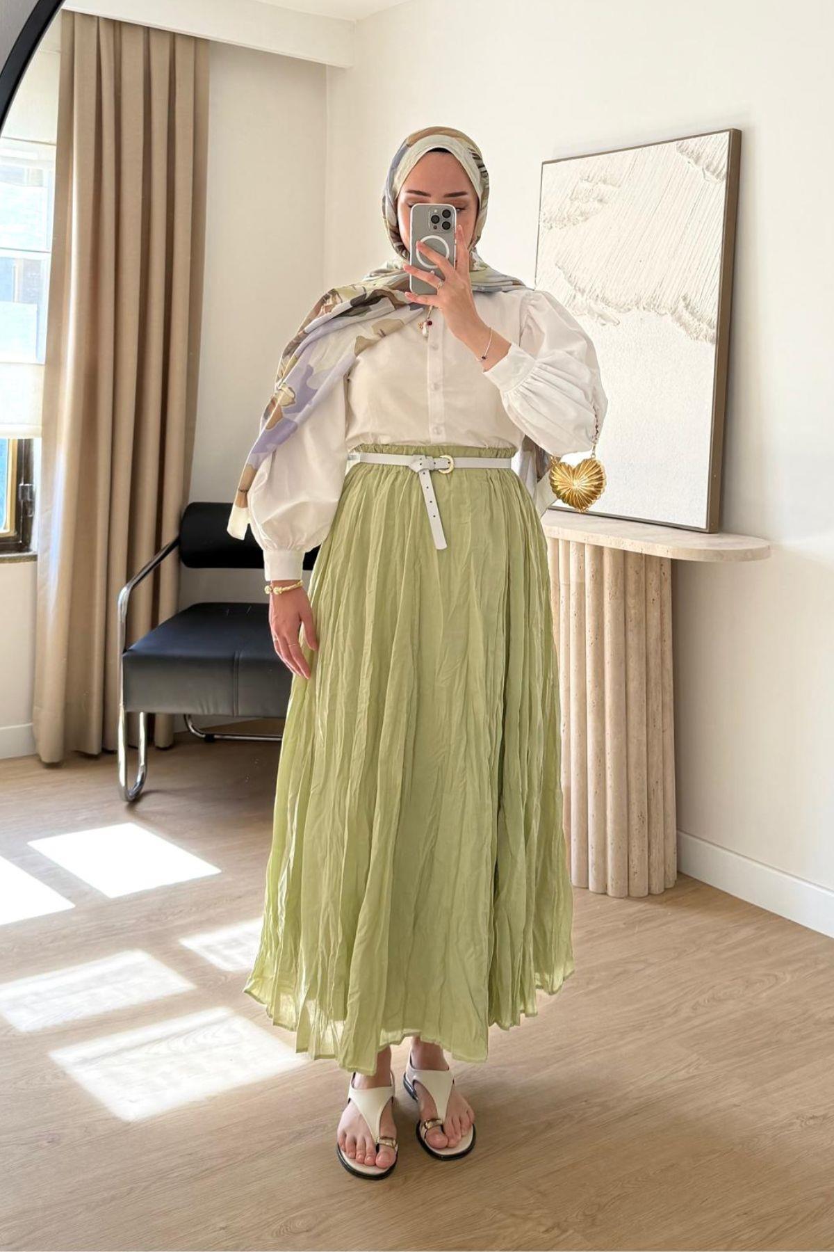 SOFT YEŞİL KIRIŞIK ETEK