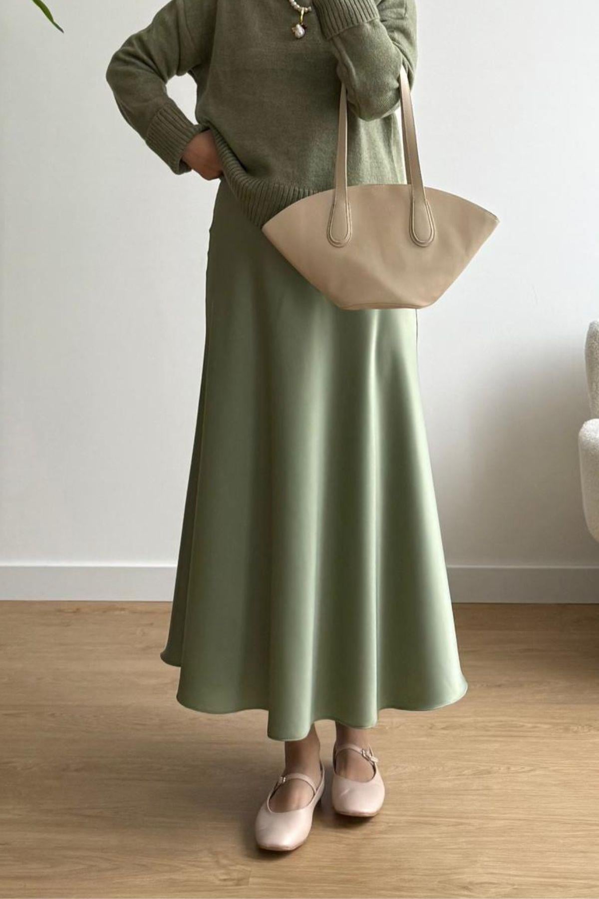 SOFT YEŞİL SATEN ETEK