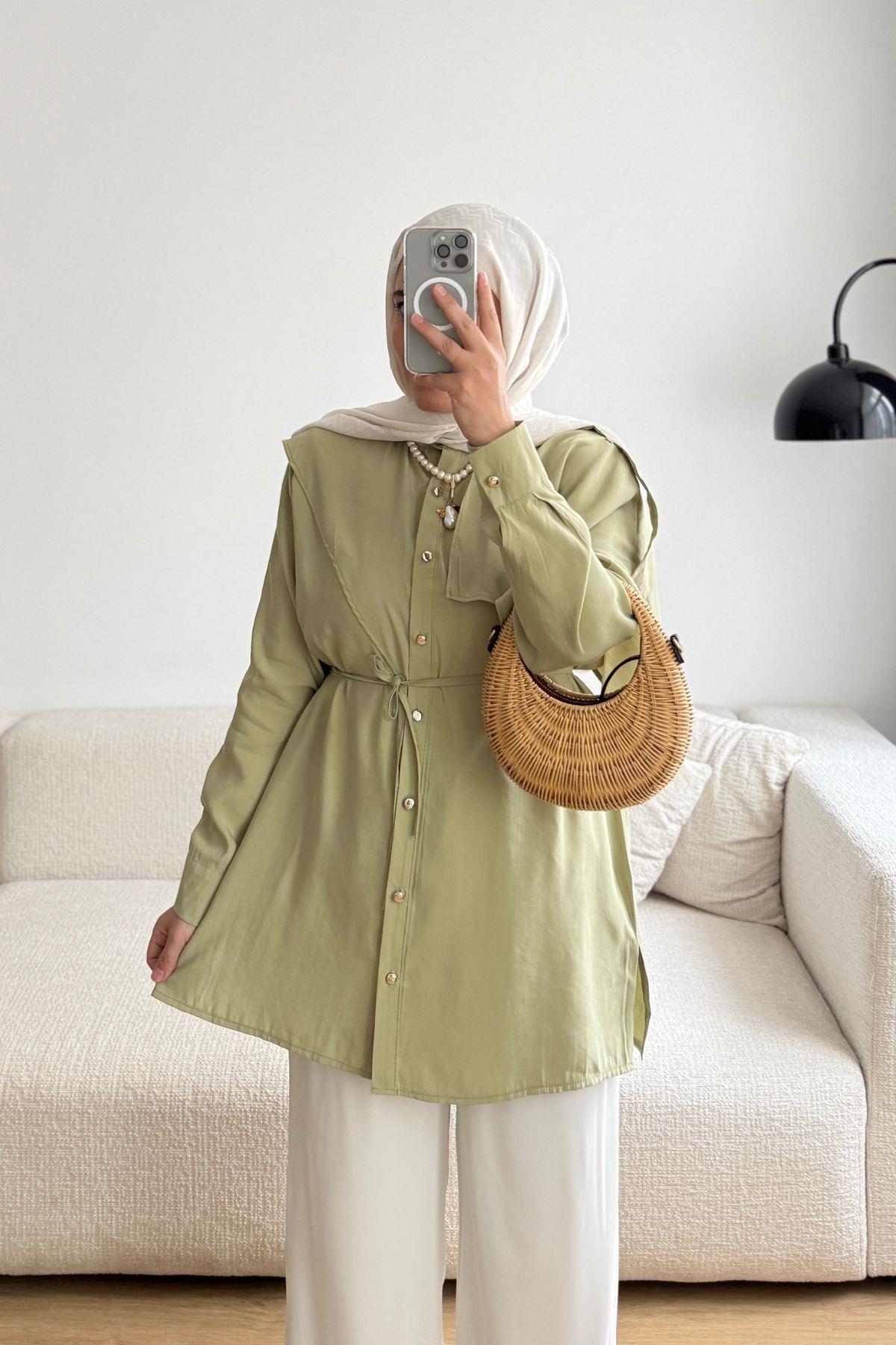 SOFT YEŞİL TEK OMUZ APOLETLİ GÖMLEK