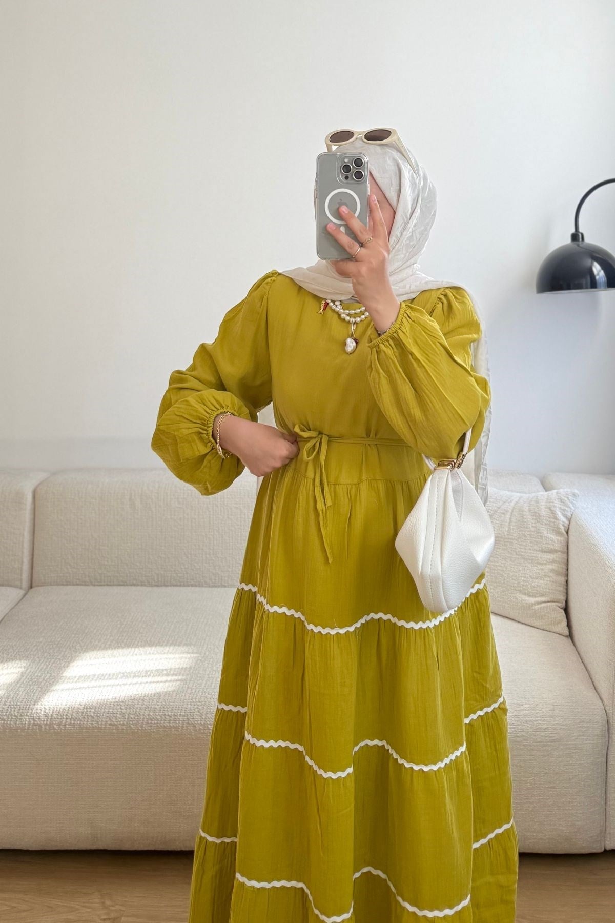 YAĞ YEŞİL ETEĞİ BİYELİ ELBİSE
