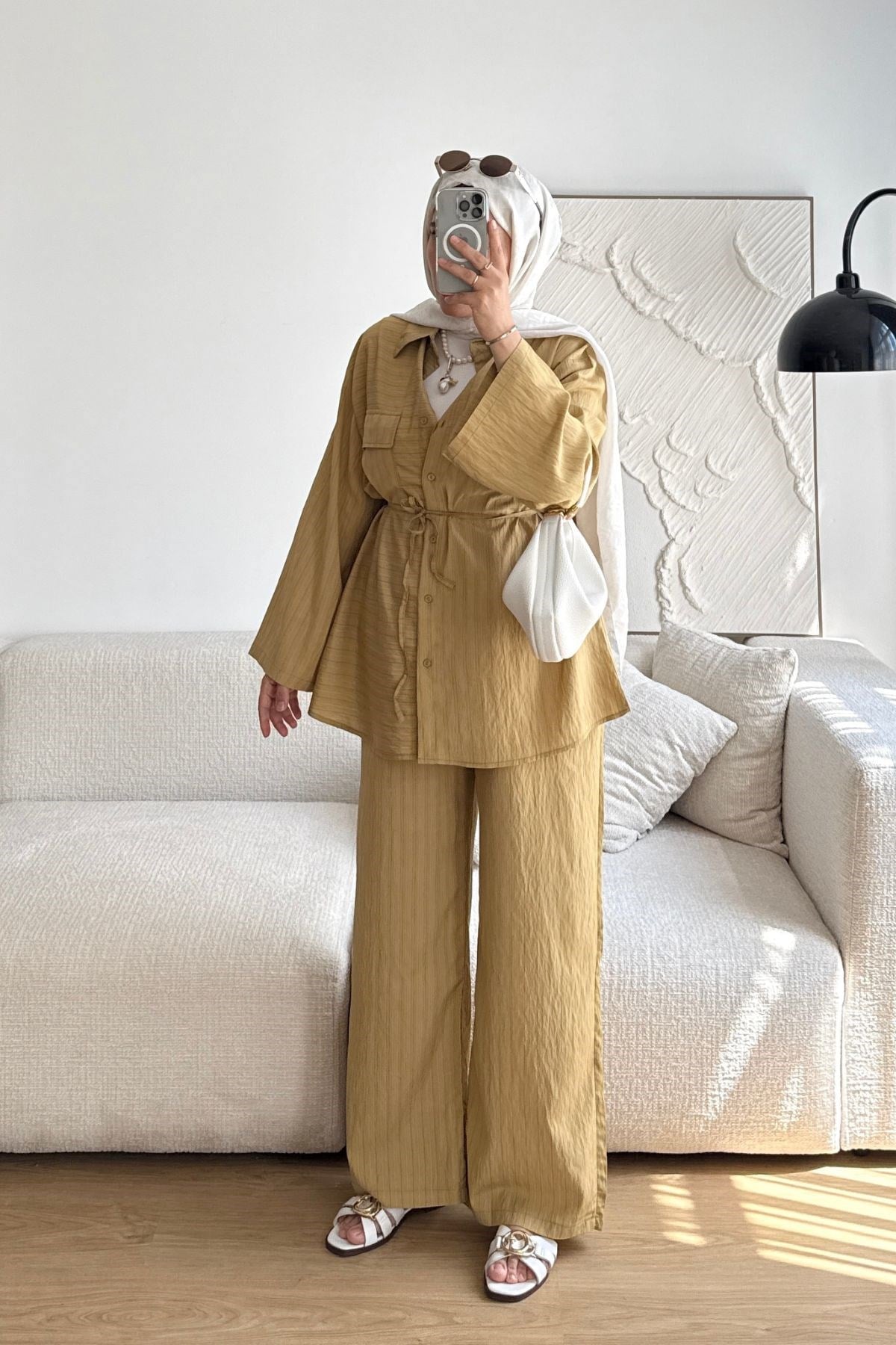 YEŞİL ÇİZGİLİ CEPLİ BAĞCIKLI PANT TAKIM