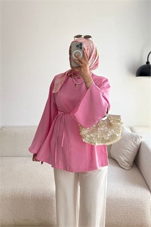 4763 PEMBE YIRTMAÇLI MODAL BLUZ