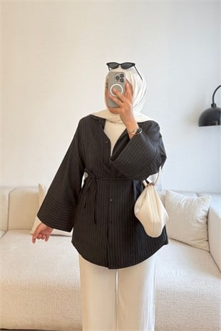 5134 SİYAH SATEN DOKULU GÖMLEK