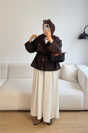 62603 KAHVE ÇITÇITLI BAĞCIKLI CEKET