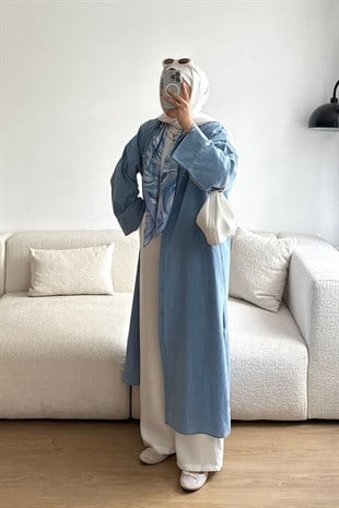 9123 KOYU MAVİ KOT ELBİSE