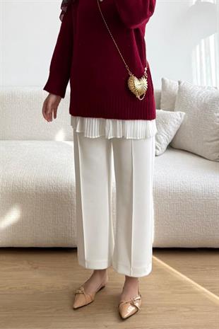 BEYAZ BİLEK BOY SCUBA PANTOLON