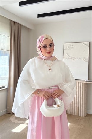 BEYAZ PARLAK ŞİFON ŞALLI BLUZ