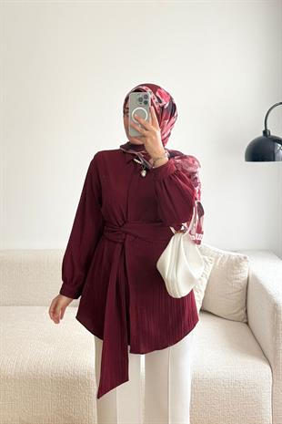 BORDO BAĞLAMA DETAYLI GÖMLEK