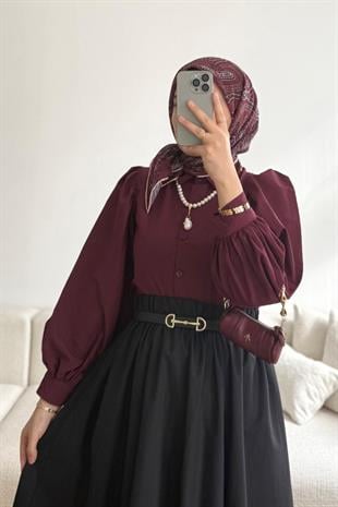 BORDO BALON KOL KISA GÖMLEK