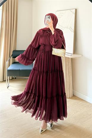 BORDO CANDY ŞİFON ELBİSE