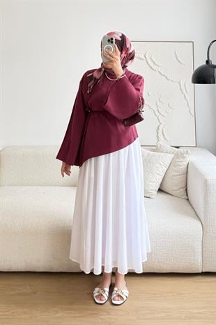 BORDO ETEĞİ ÇAPRAZ KESİM GÖMLEK