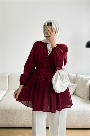 BORDO ÖNÜ BİYE DETAYLI GÖMLEK