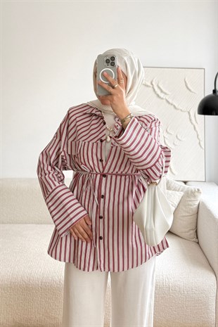 BORDO ZAADE CEP KAPAKLI ÇİZGİLİ GÖMLEK