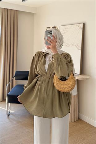 HAKİ GİZLİ PAT ÇİLEK GÖMLEK