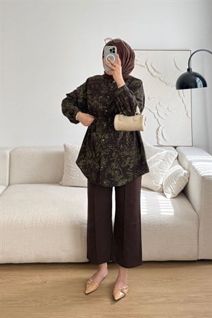 HAKİ MİNİMAL KAMUFLAJ BASKILI GÖMLEK
