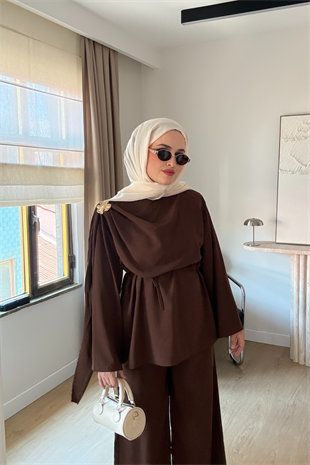 KAHVE LİNDE BROŞLU TAKIM