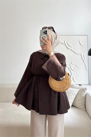 KAHVE MİNİ BEBE YAKA BAĞCIKLI GÖMLEK