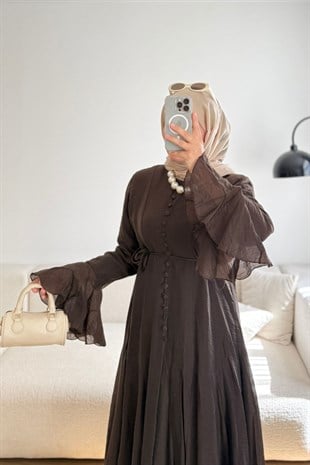 KAHVE PRENSES ŞİFON ELBİSE