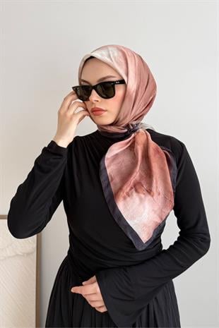KAHVE ŞERİTLİ KİREMİT PAMUKLU EŞARP