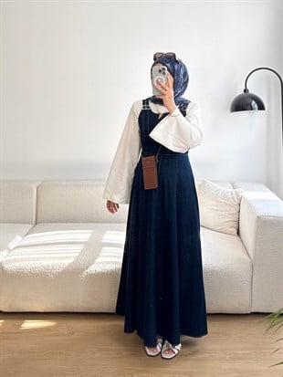 KOYU MAVİ DENİM KUŞ GÖZÜ ASKILI JİLE