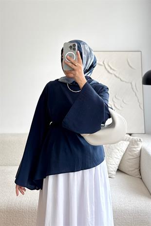 LACİVERT ETEĞİ ÇAPRAZ KESİM GÖMLEK