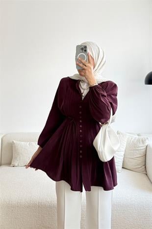 MÜRDÜM TENSEL ÖNÜ BİYE DETAYLI GÖMLEK