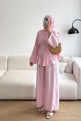 PEMBE MİRA PENSLİ PANTOLONLU TAKIM