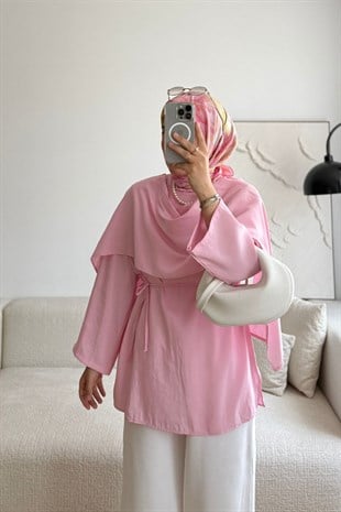PEMBE SEYYAR ŞAL DETAYLI BLUZ