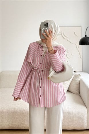 PEMBE ZAADE CEP KAPAKLI ÇİZGİLİ GÖMLEK