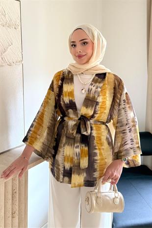 SARI BATİK  DESENLİ  KİMONO