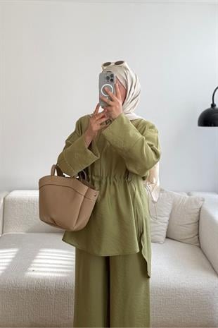 YEŞİL GİZLİ KUŞAKLI PANT TAKIM