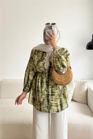 YEŞİL LİLYUM BATİK DESEN GÖMLEK