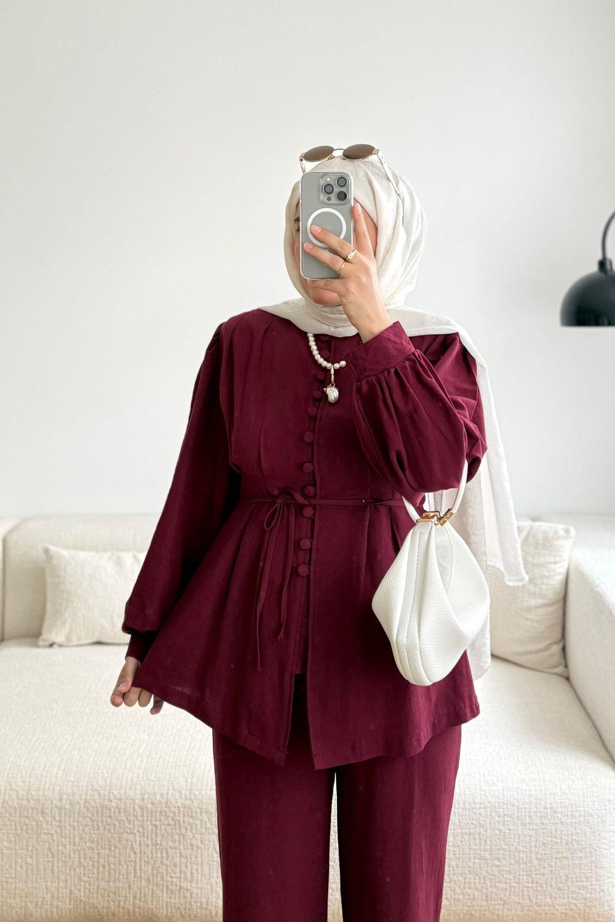  BORDO COMFORT GÖMLEK PANT KETEN TAKIM