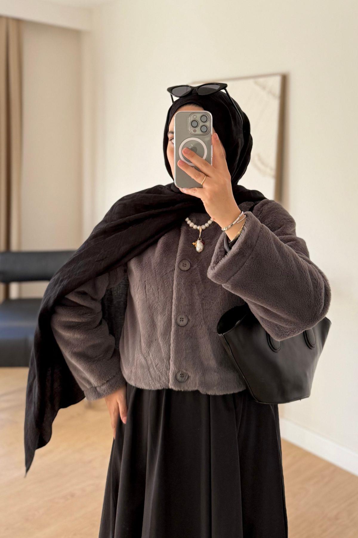 ANTRASİT KISA PELUŞ KABAN