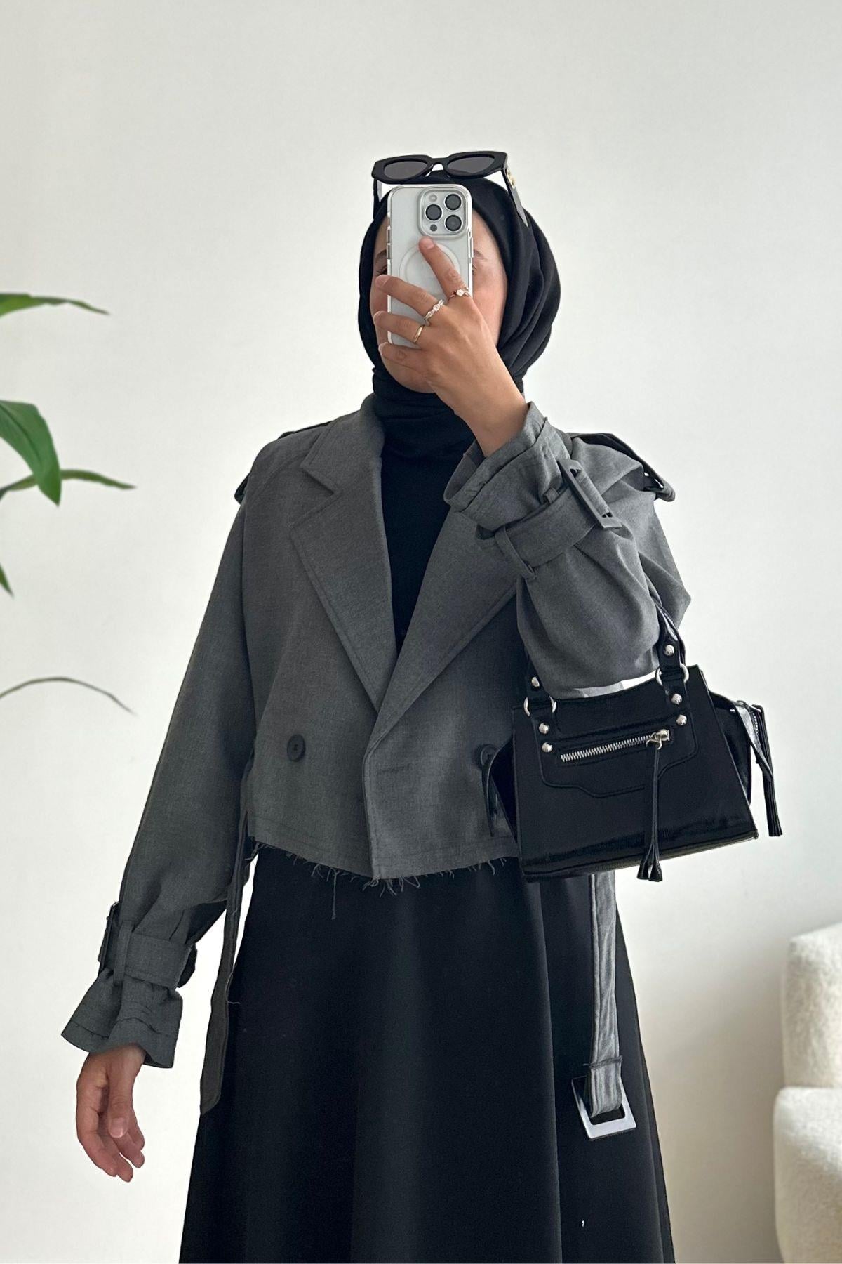 ANTRASİT KISA TRENÇKOT