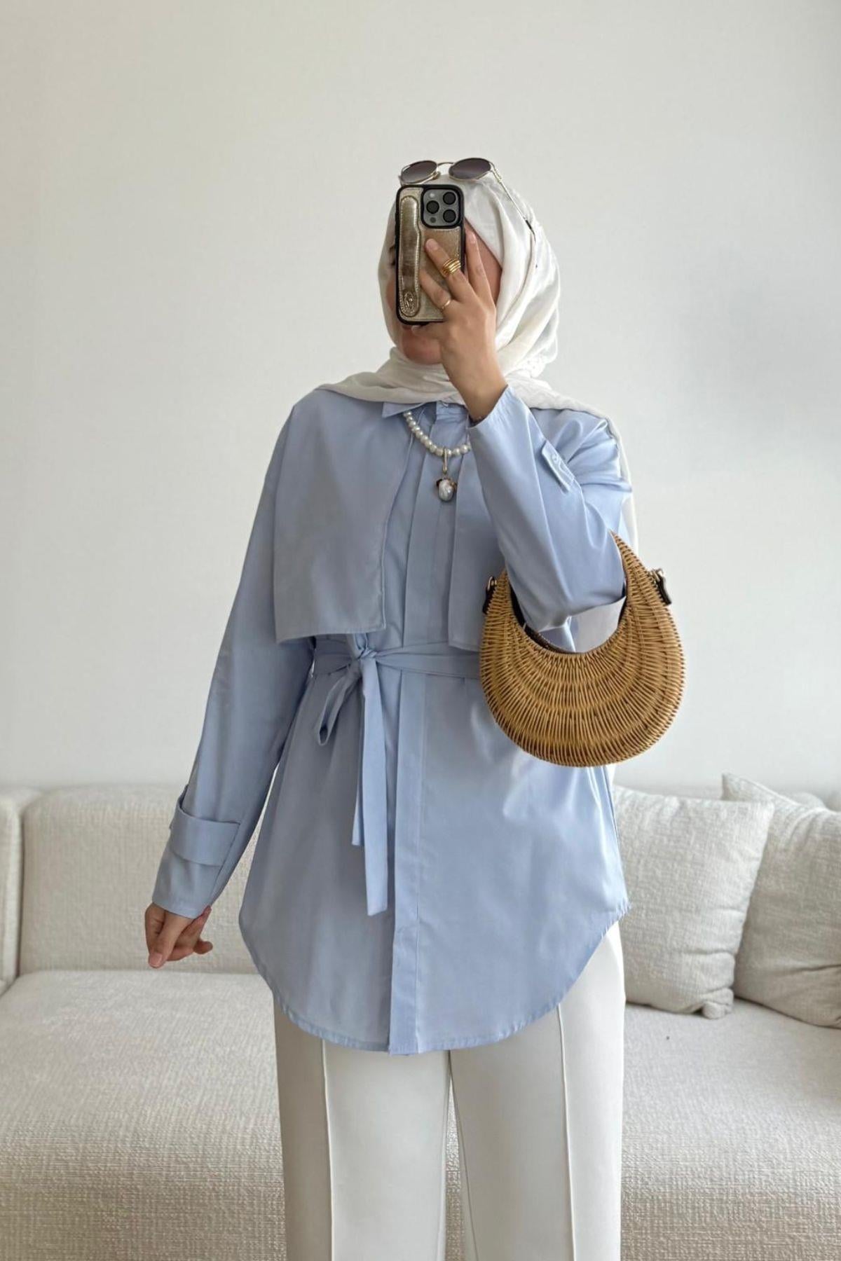 BEBE MAVİ APOLETLİ GÖMLEK