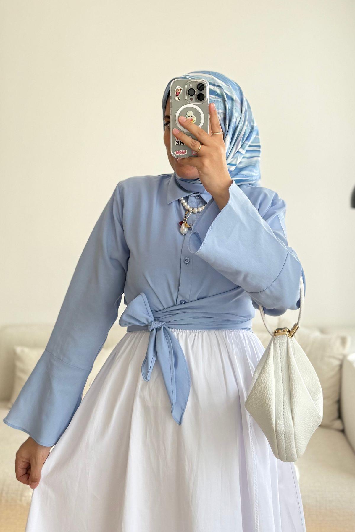 BEBE MAVİ BELDEN BAĞLAMALI GÖMLEK