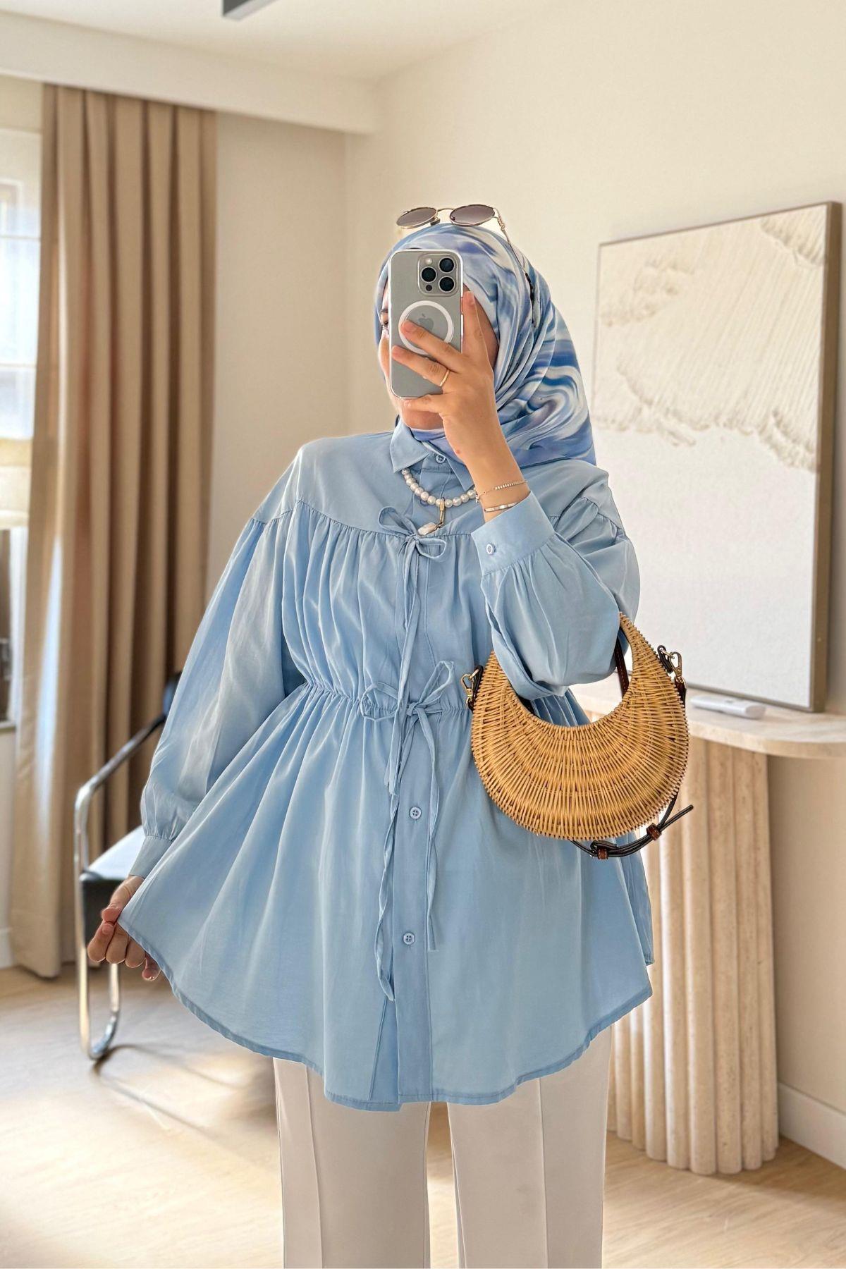 BEBE MAVİ BÜZGÜLÜ GÖMLEK