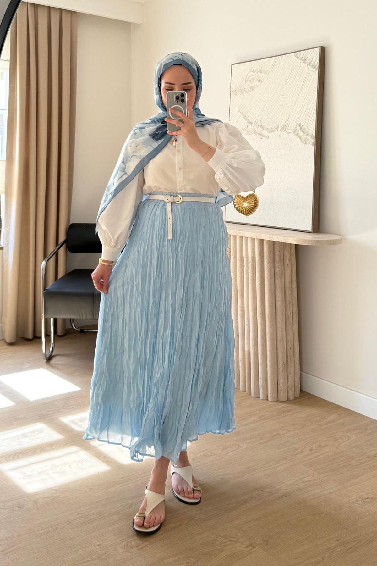 BEBE MAVİ KIRIŞIK ETEK