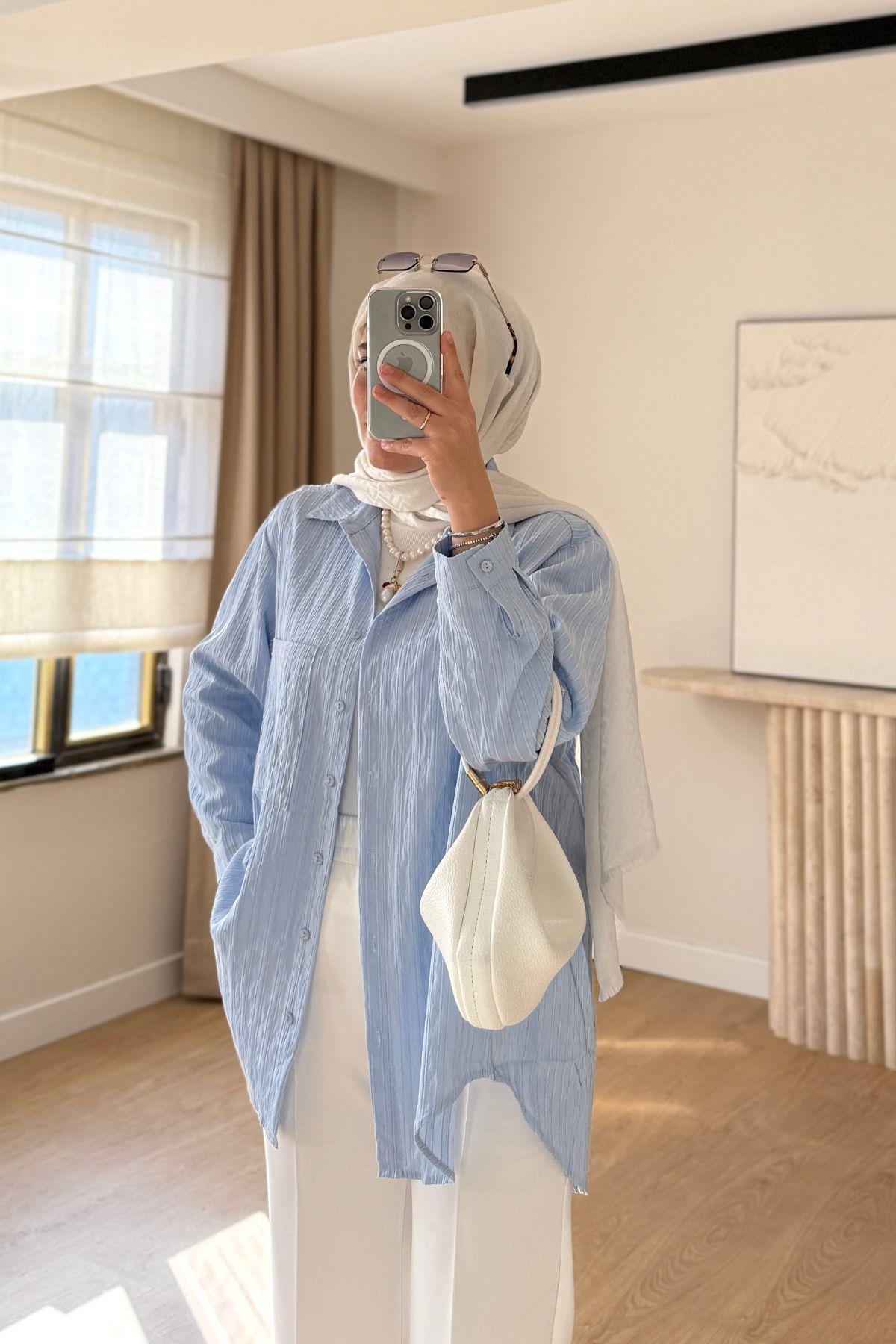 BEBE MAVİ LUNA TEK CEP BASİC GÖMLEK