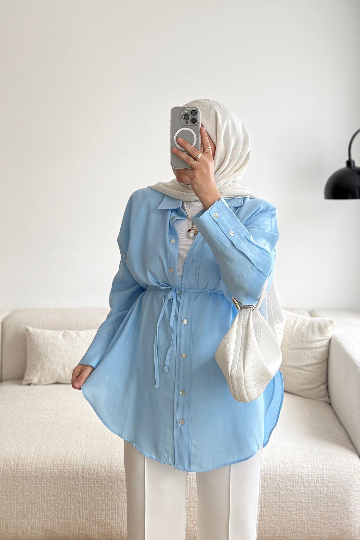 BEBE MAVİ MODAL YAKASI DİKİŞLİ GÖMLEK