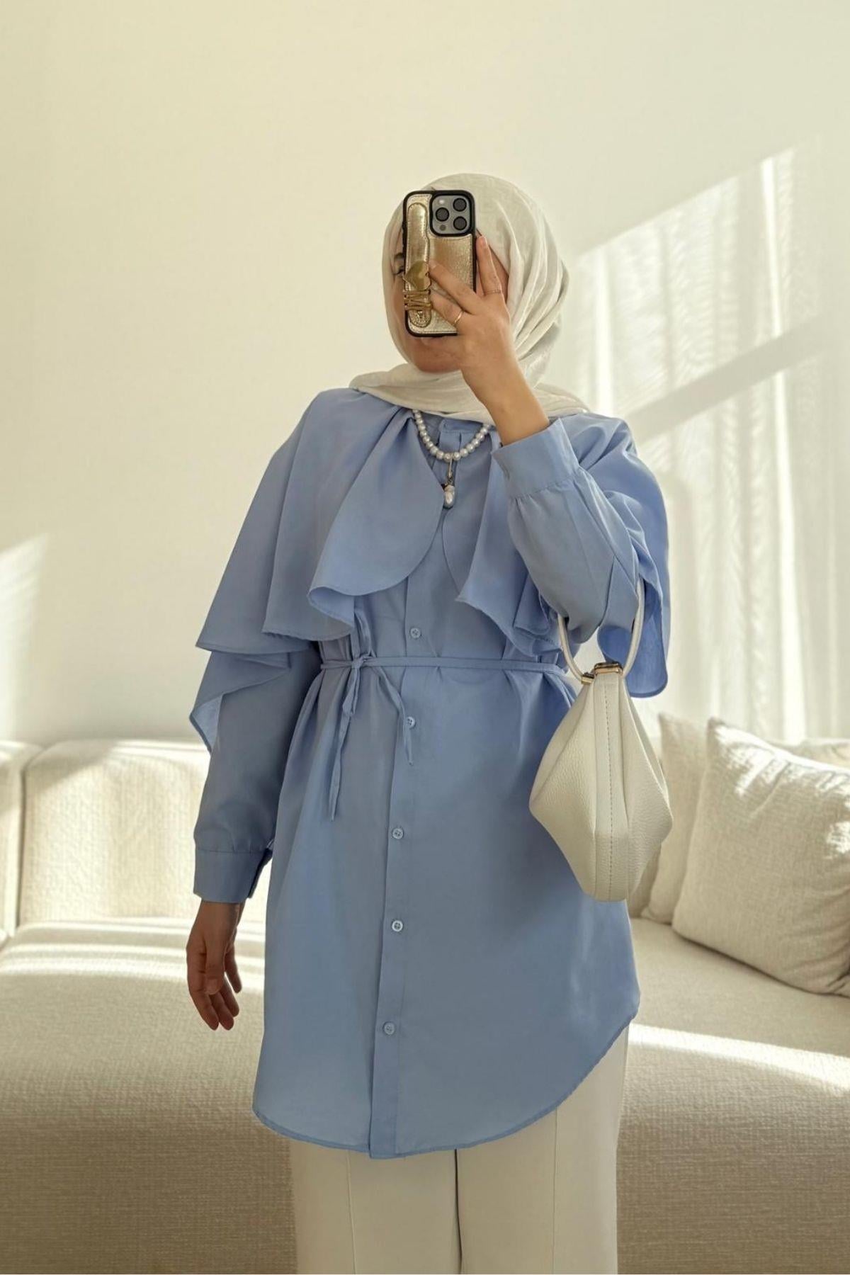 BEBE MAVİ PELERİN DETAYLI GÖMLEK