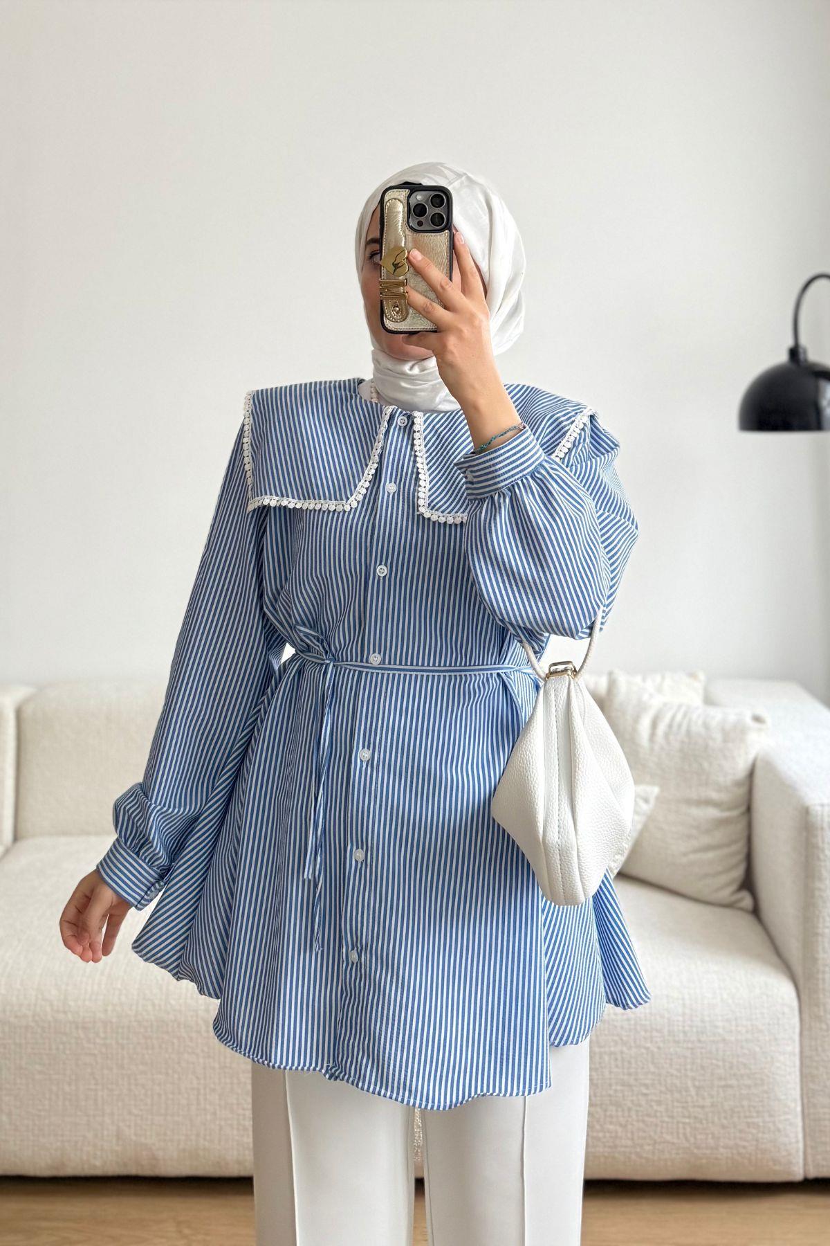 BEBE MAVİ YAKA DETAYLI GÖMLEK