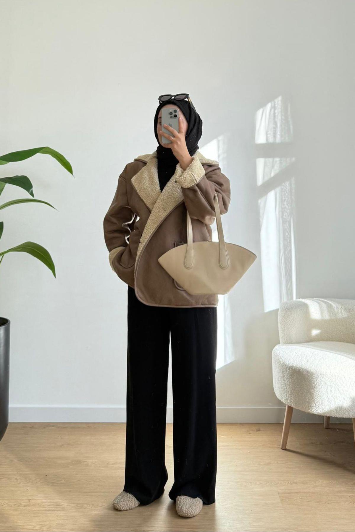 BEJ İÇİ KÜRKLÜ OVERSİZE MONT