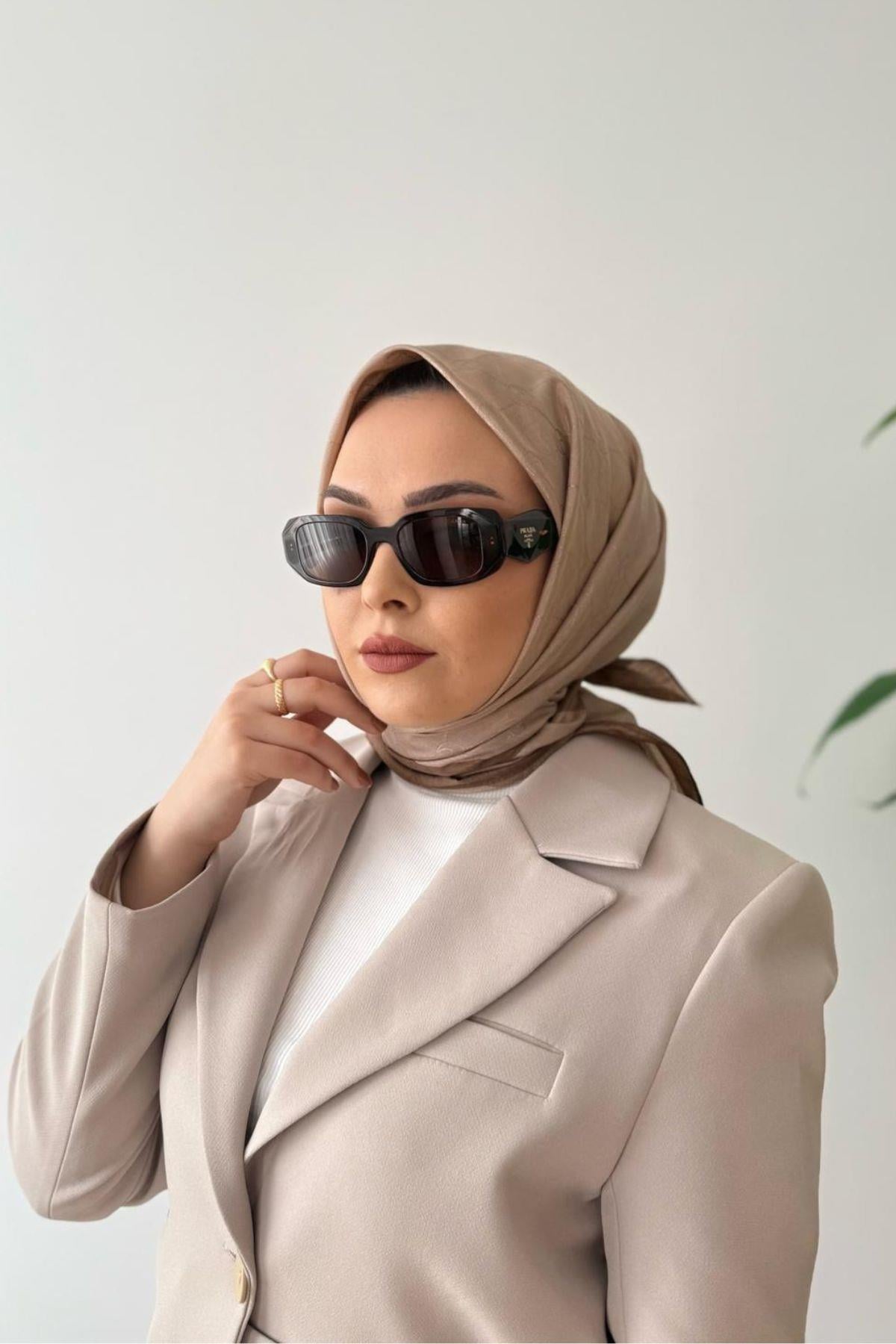 BEJ MONOGRAM DESEN EŞARP